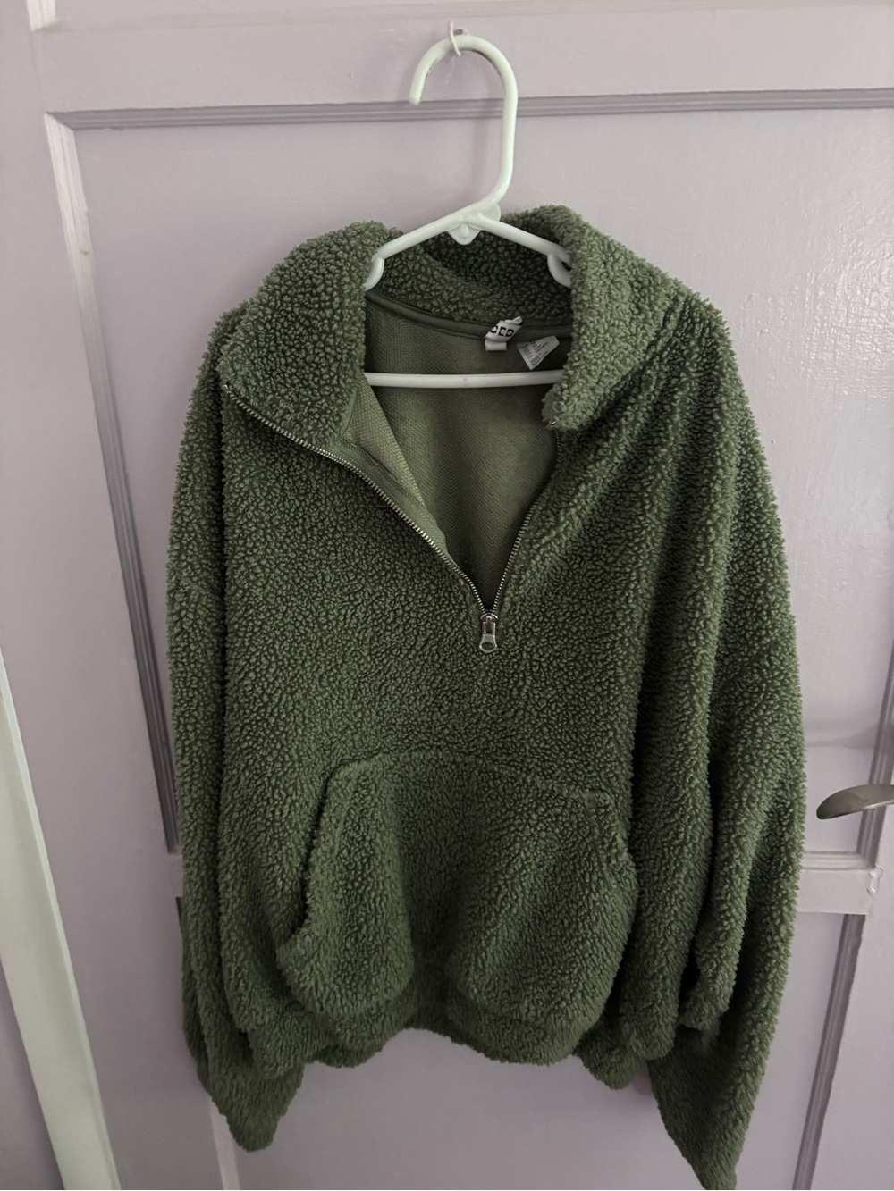 H&M Olive Green Teddy Fleece Half-Zip Jacket